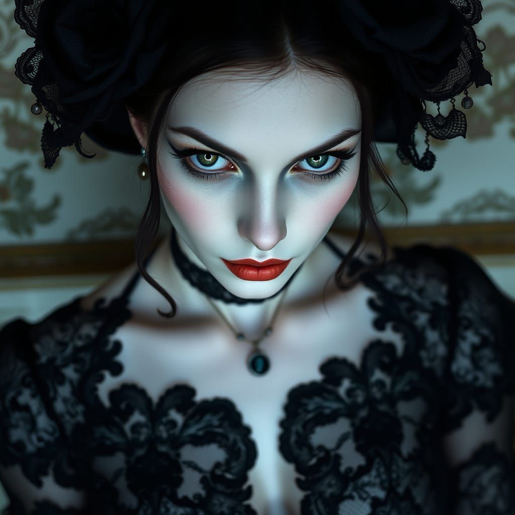 Gothic Woman with Piercing Eyes: Hyperrealistic Portrait