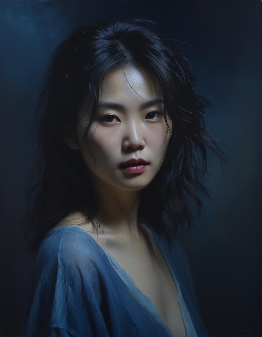 Korean Woman in Chiaroscuro Oil Painting