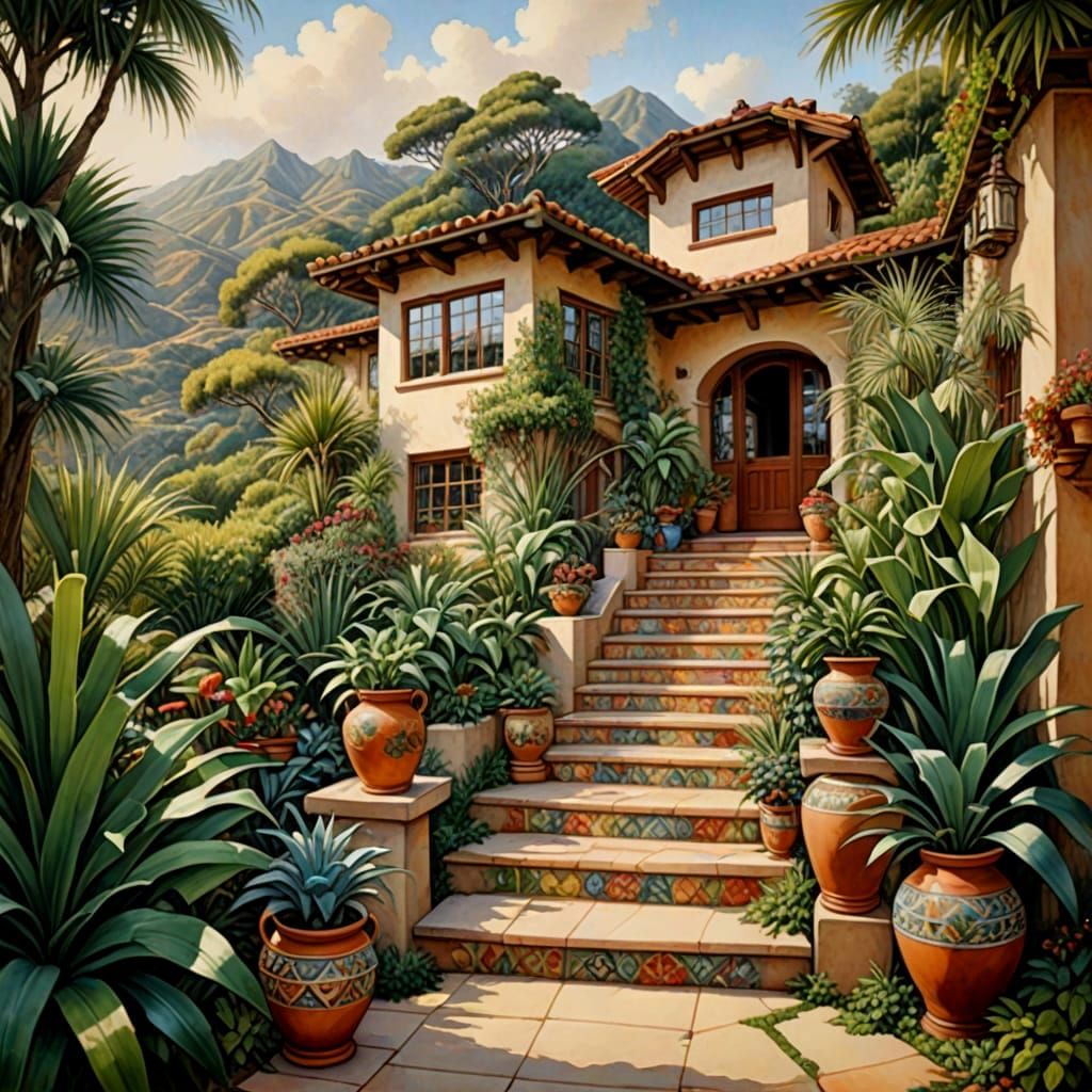 Vibrant Malibu Hilltop Villa in Watercolor Style