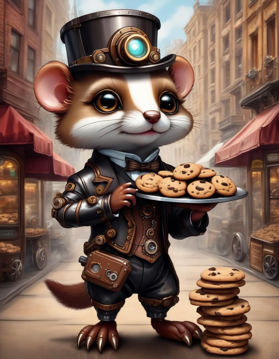 Steampunk Weasel Cookie Thief in Victorian Market