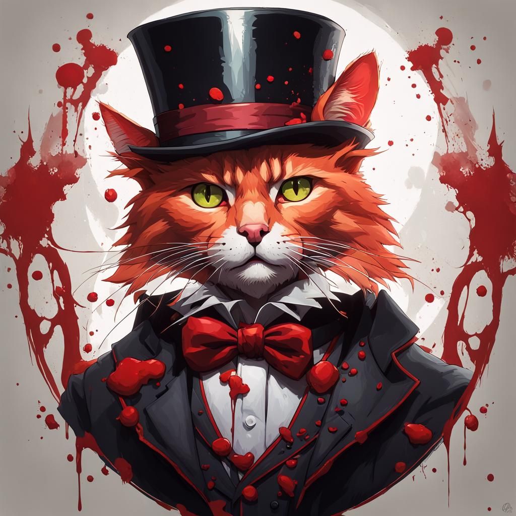 Menacing Red Cat Portrait in Hyperdetailed Digital Art