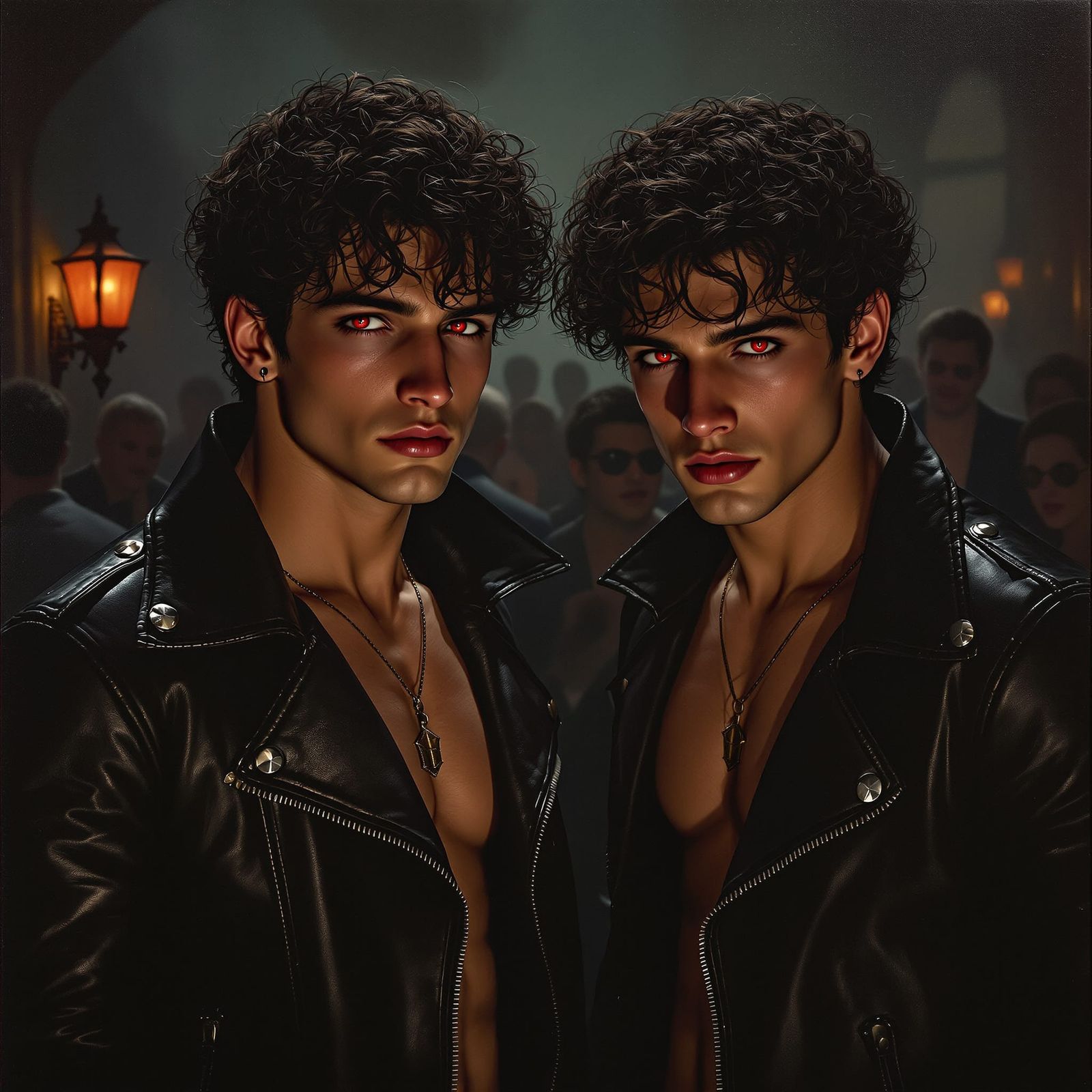 Brothers with Red Eyes at Halloween Gathering