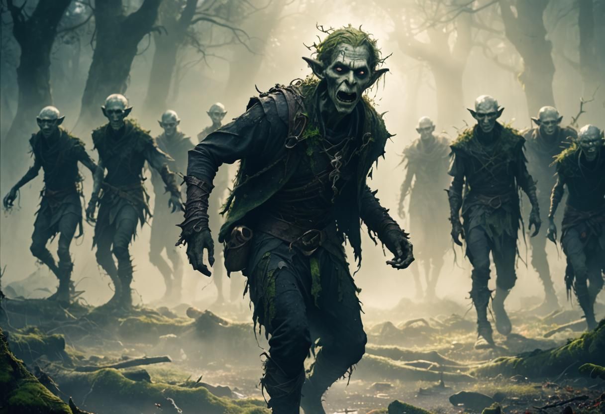 Dark Fantasy Undead Elves in Ruined Forest
