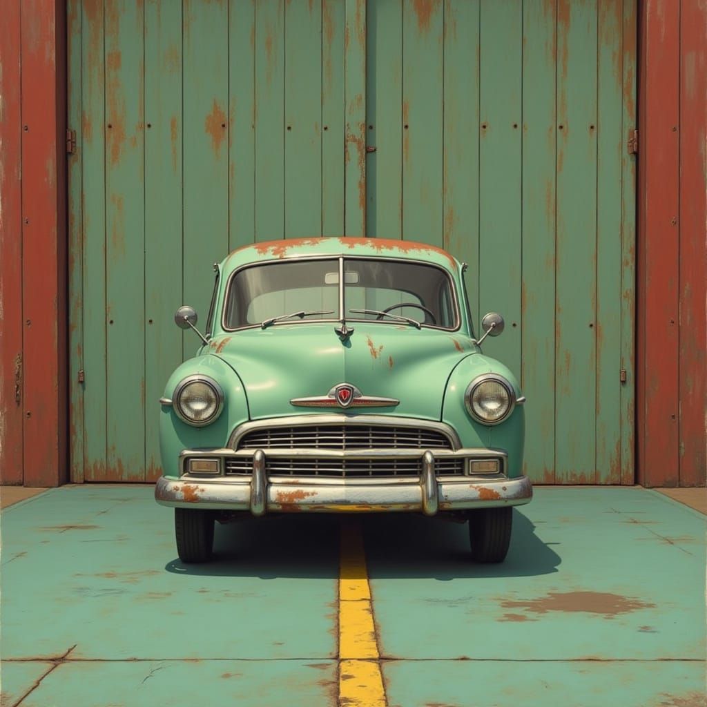 Vintage Mint Green Coupe in Grungy Retro Style