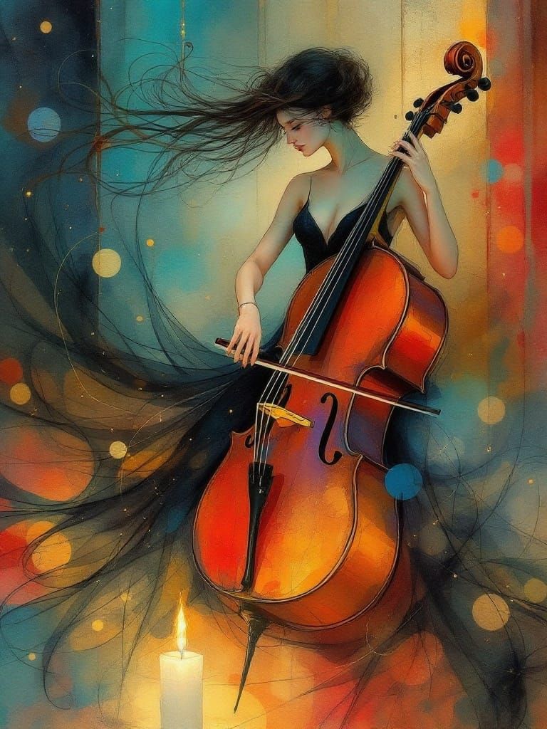 Ethereal Celloist Disappears into Vibrant, Swirling Light