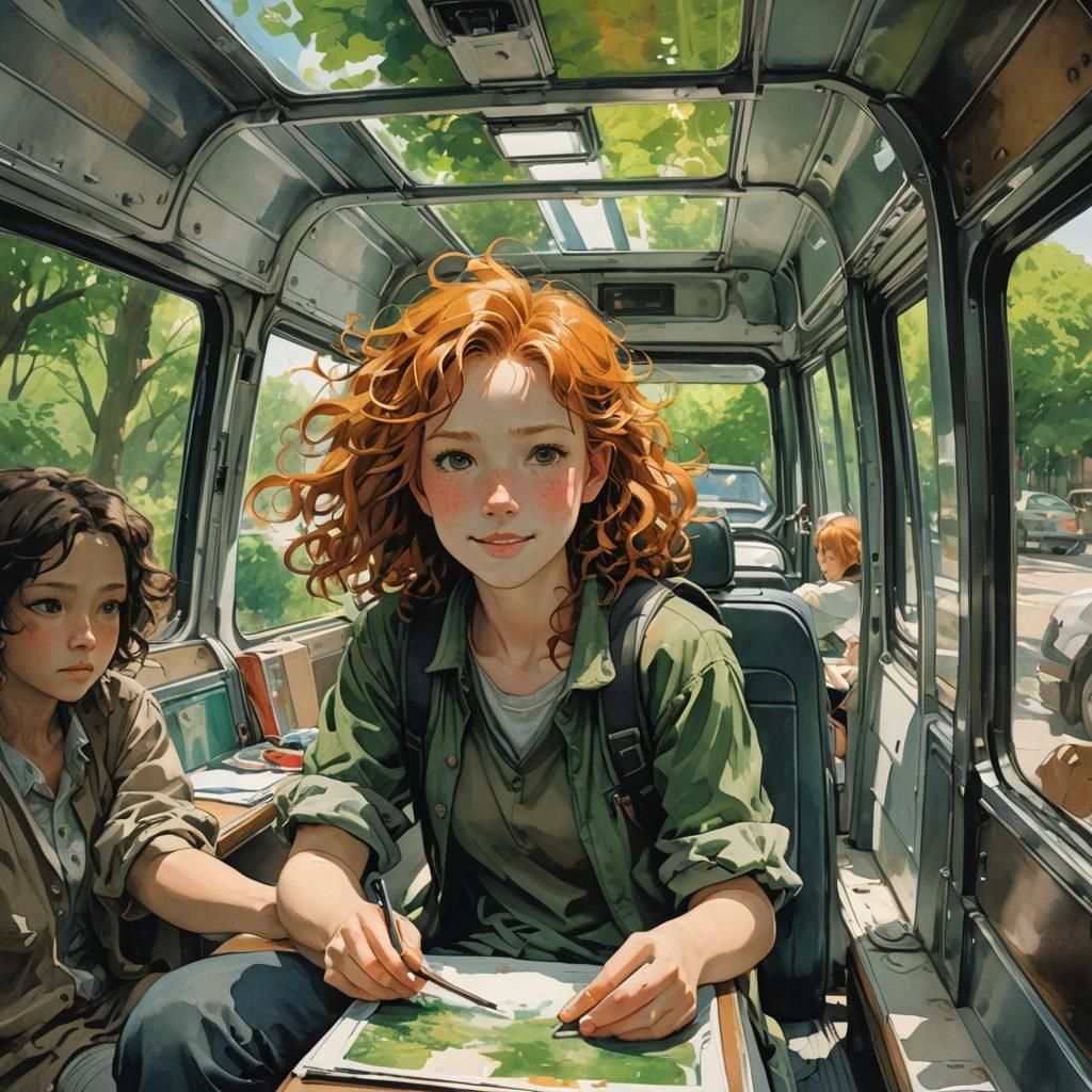 Road Trip Portrait in Watercolor Style