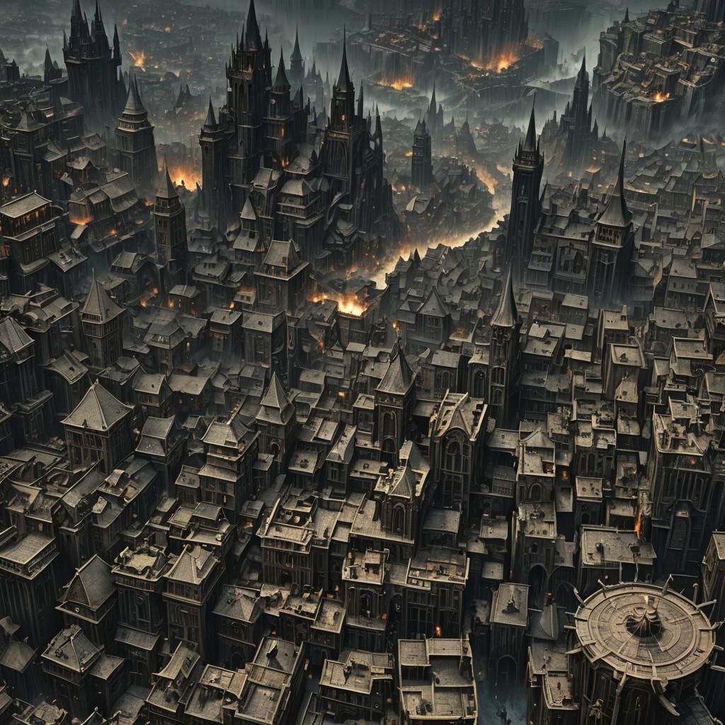 Immense Dark Fantasy City Encompassing the World