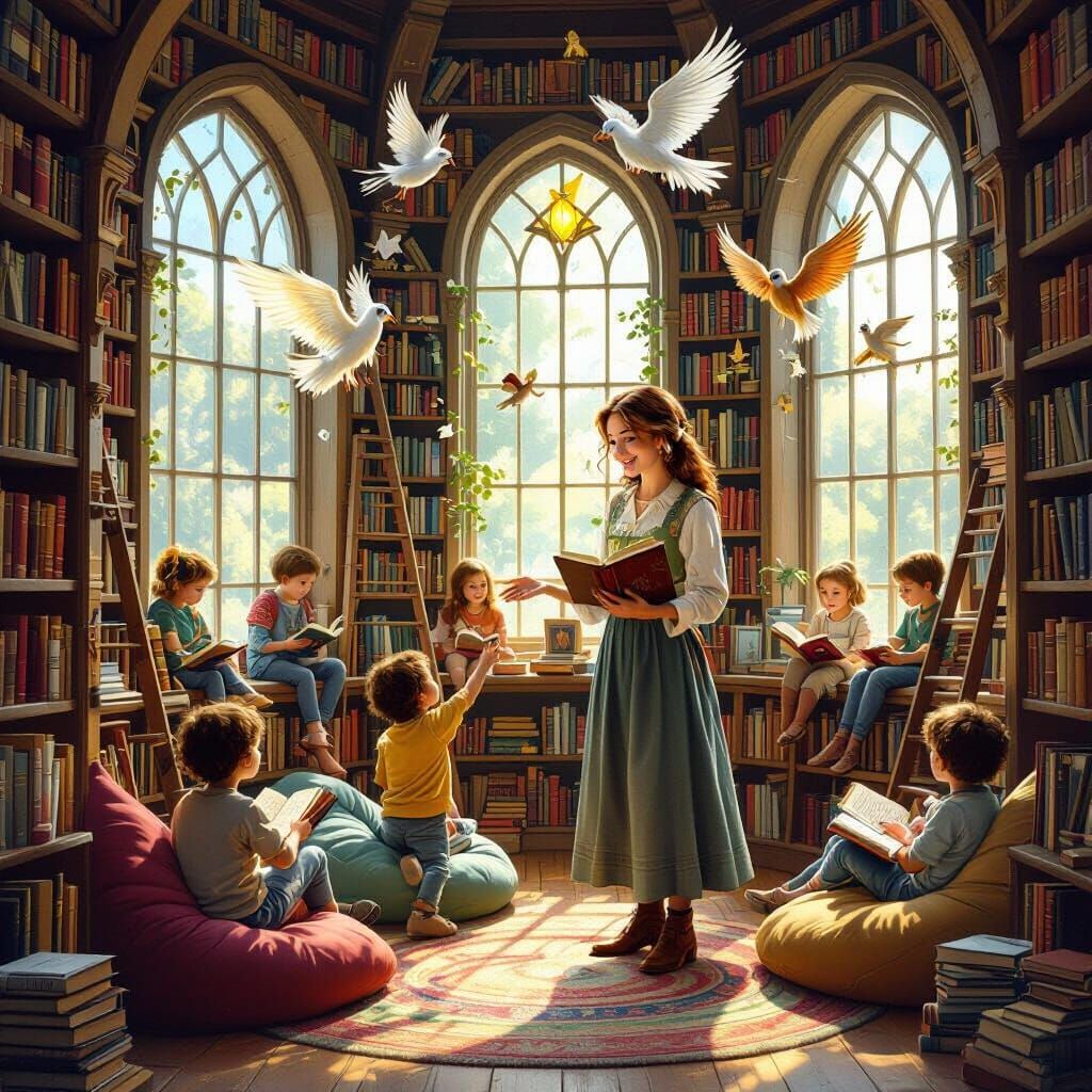 Fantasy Library Scene in Imaginative Style