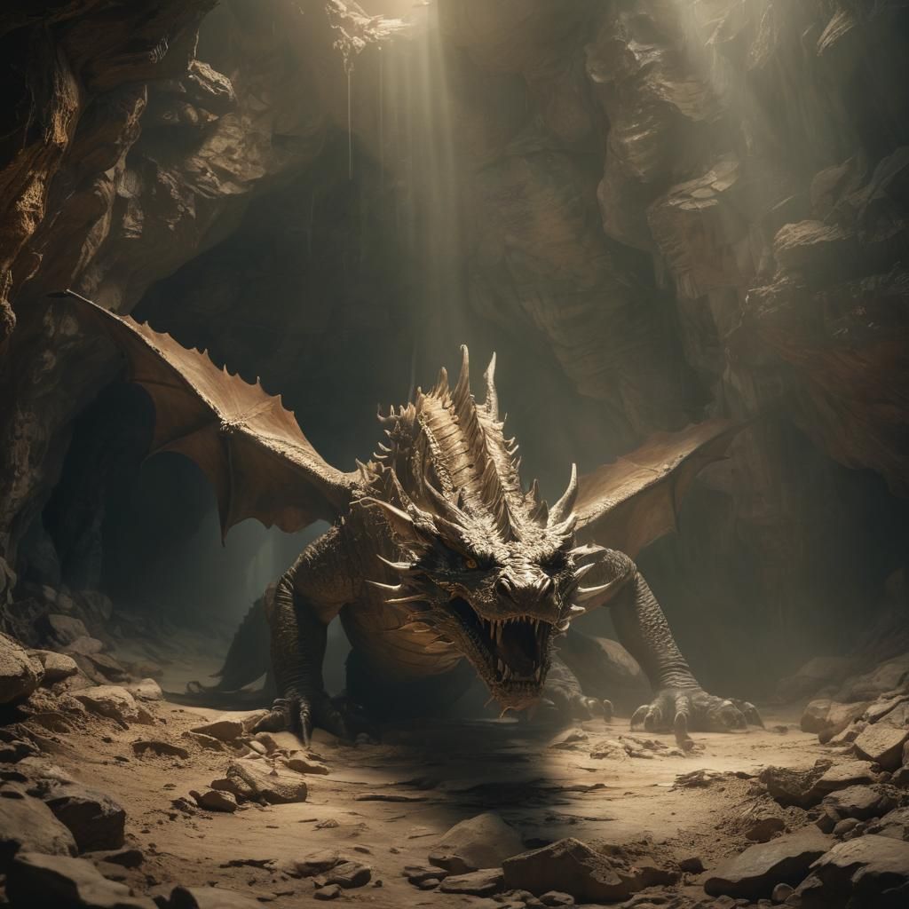 Colossal Dragon Emerges in Subterranean Chamber