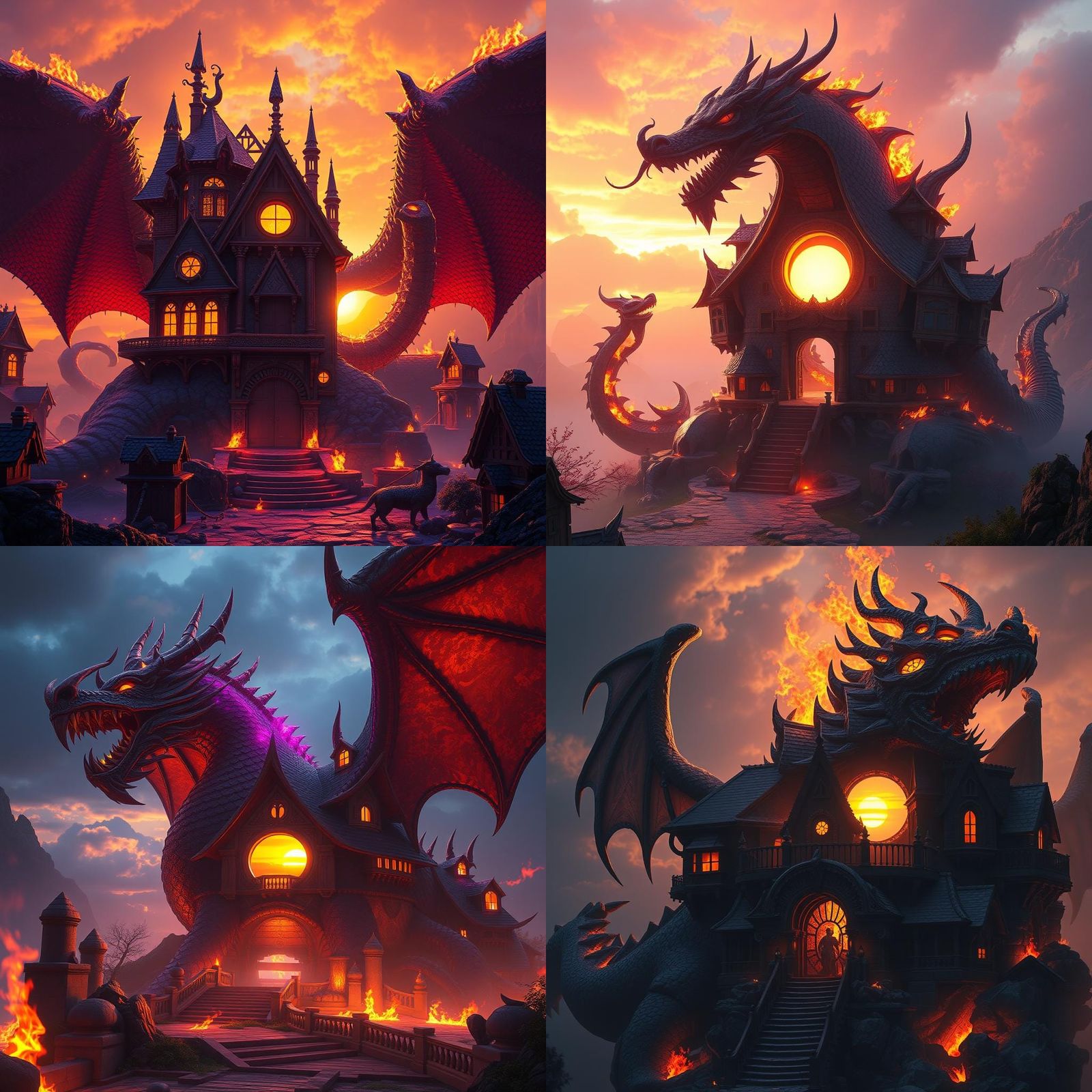 Dragon House Sunset: Dark Fantasy Concept Art