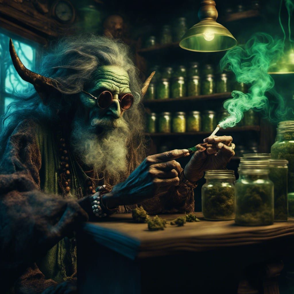 Detailed Demon Hippie in Spooky Dispensary