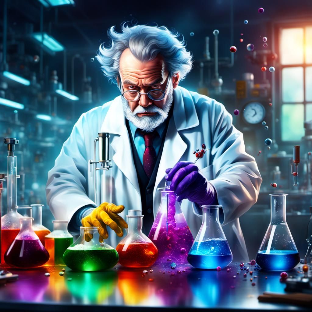 Mad Scientist Experimenting in Laboratory: Hyperrealistic Co...
