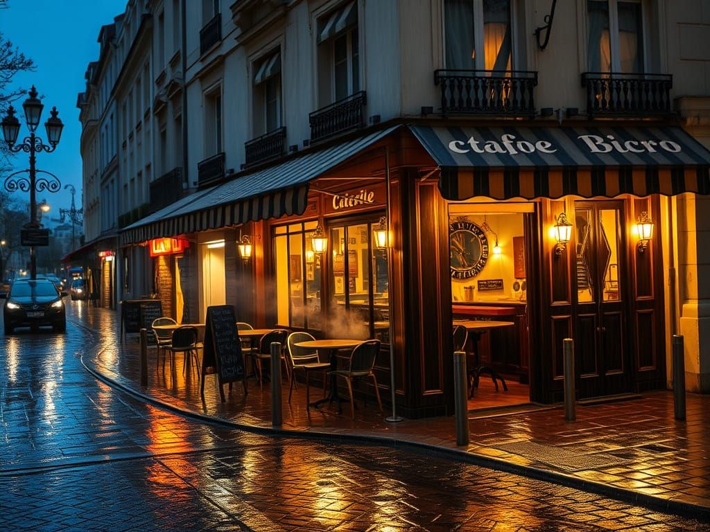 Rainy Night at a Charming Parisian Bistro