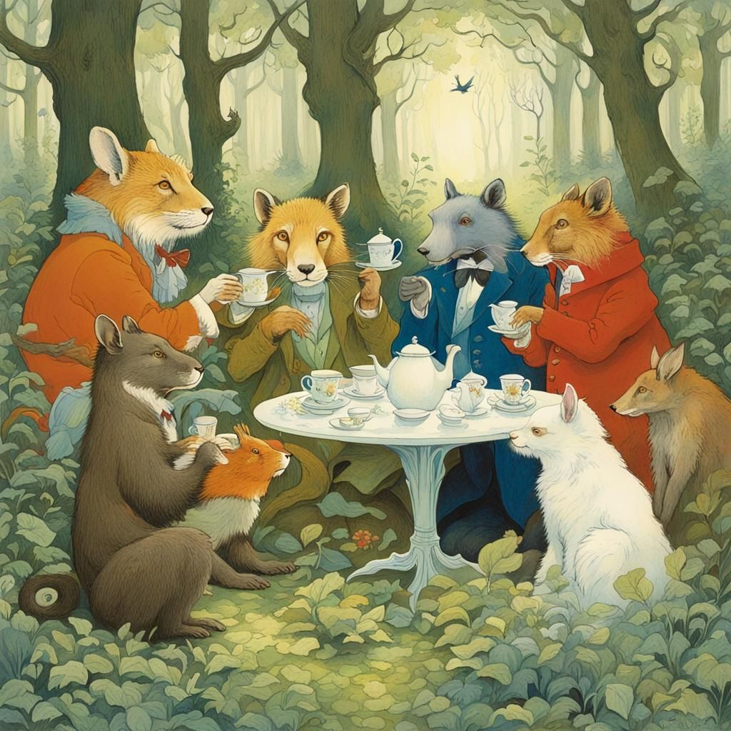 Whimsical Animal Tea Party in the Woods