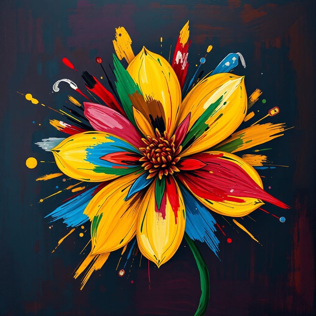 Expressive Flower in Cubist Style, Matte Painting