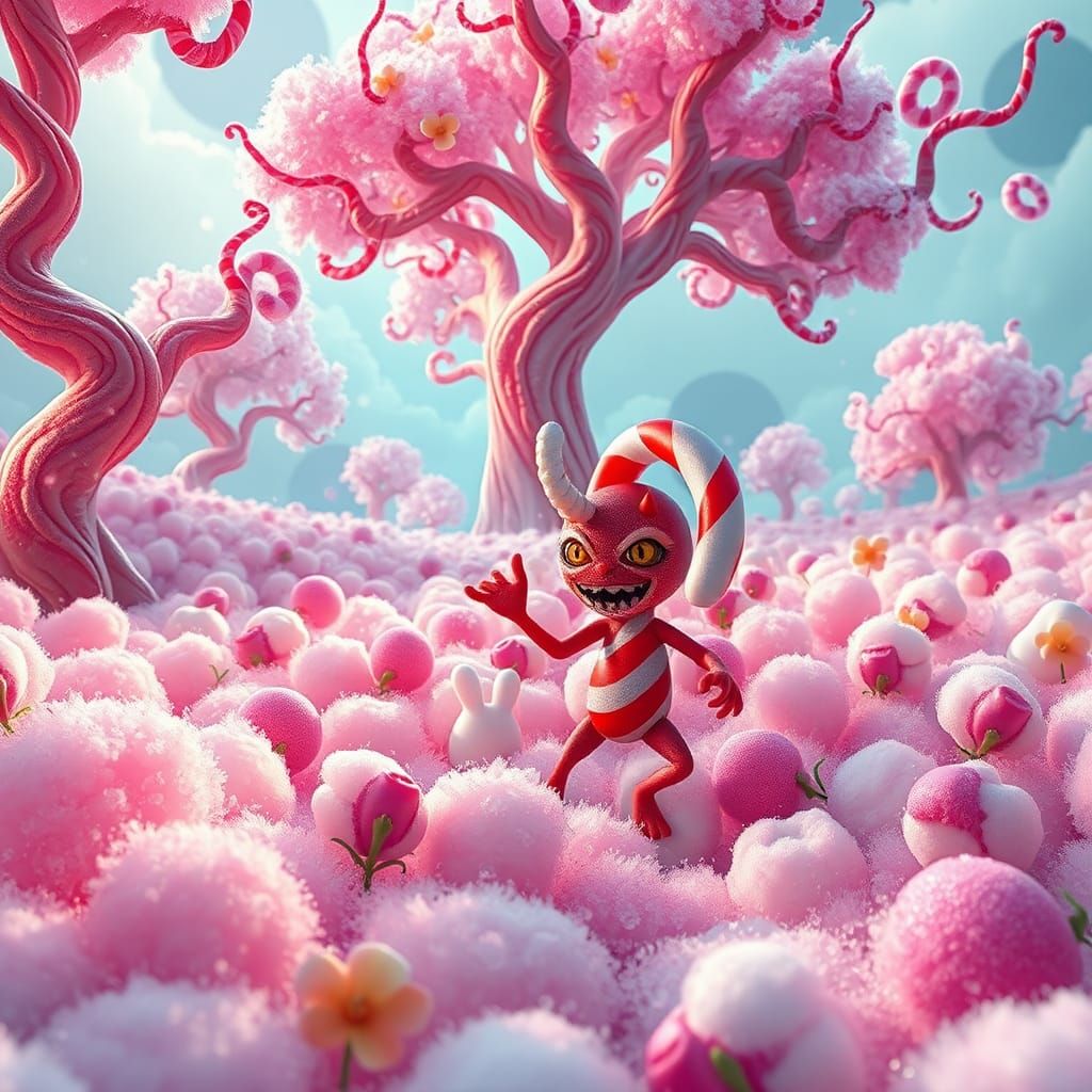 Candy Cane Monster in Sugary Dreamscape