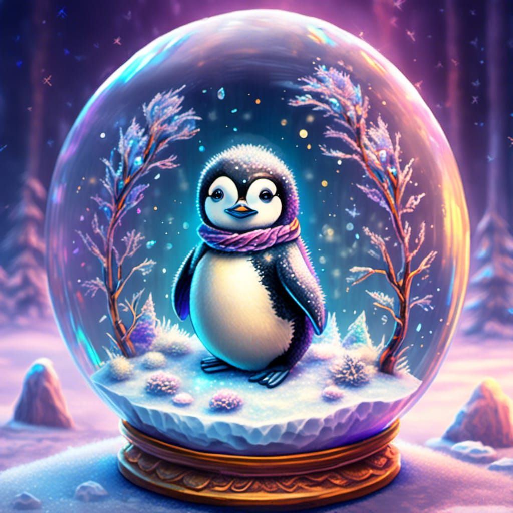 Cosmic Penguin Performs Happy Feet in Snow Globe
