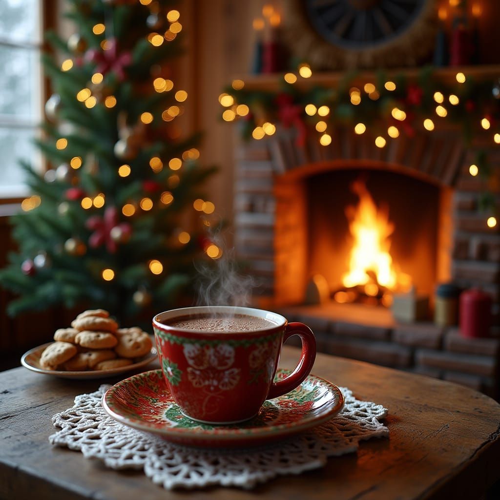 Cozy Christmas Chalet with Fireplace and Decor