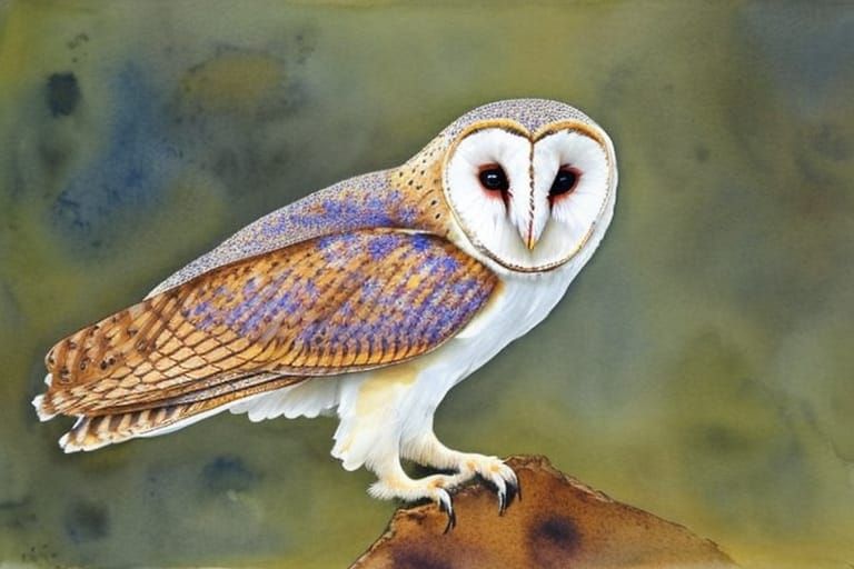 Detailed Watercolor Illustration of a Barn Owl