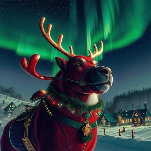 Santa Claus in Luxurious Sleigh, Soaring Through the Norther...