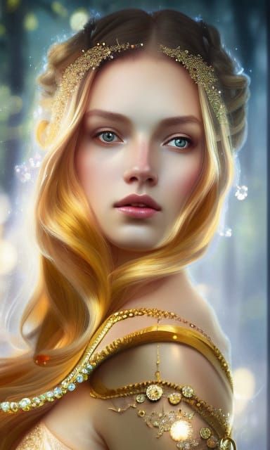 Dreamlike Princess Portrait in Enchanted Forest