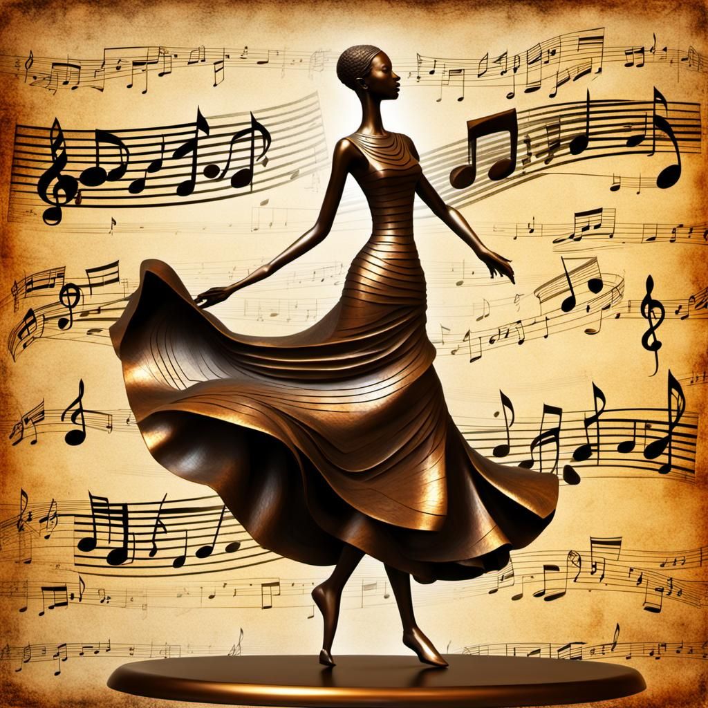 Elegant Bronze Sculpture Dancing to Fractal Music