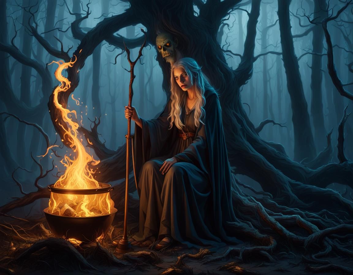 Eerie Hag Brewing Potion in Spooky Swamp