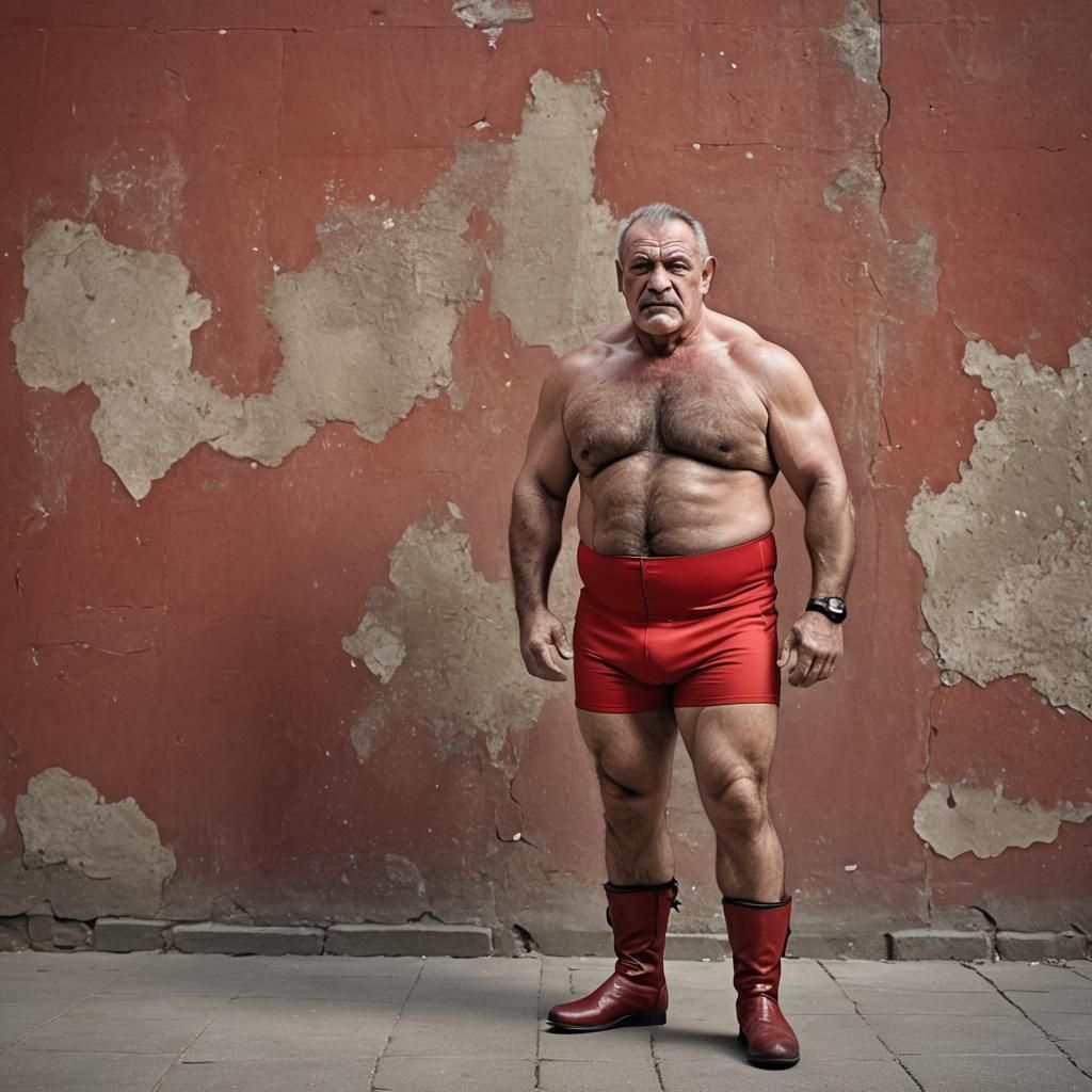 Defiant French Wrestler in Classic Strongman Pose