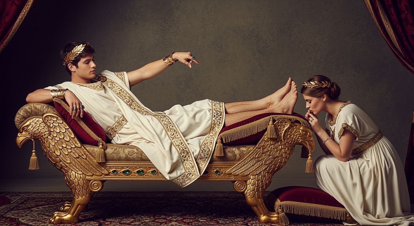Young Emperor on Golden Chaise Longue in Photo Style
