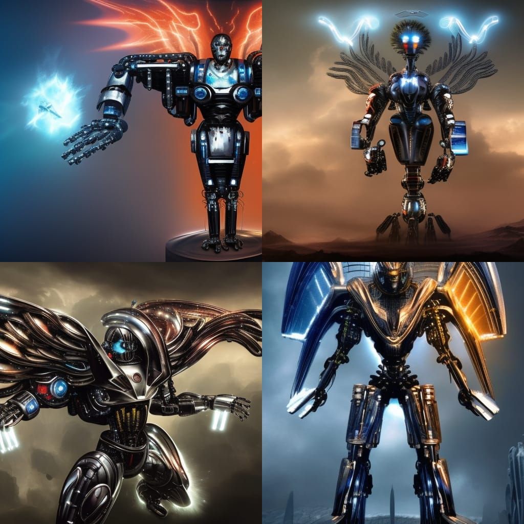 Winged Afro Robot in Detailed Matte Painting