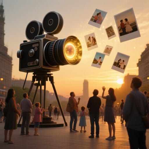 Giant Camera Projects Memories at Sunset