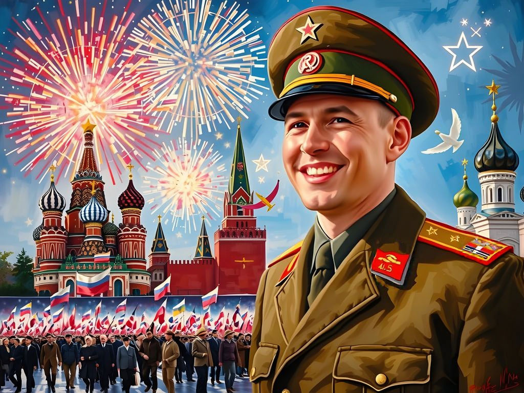 Victorious Parade on Red Square in Soviet Style