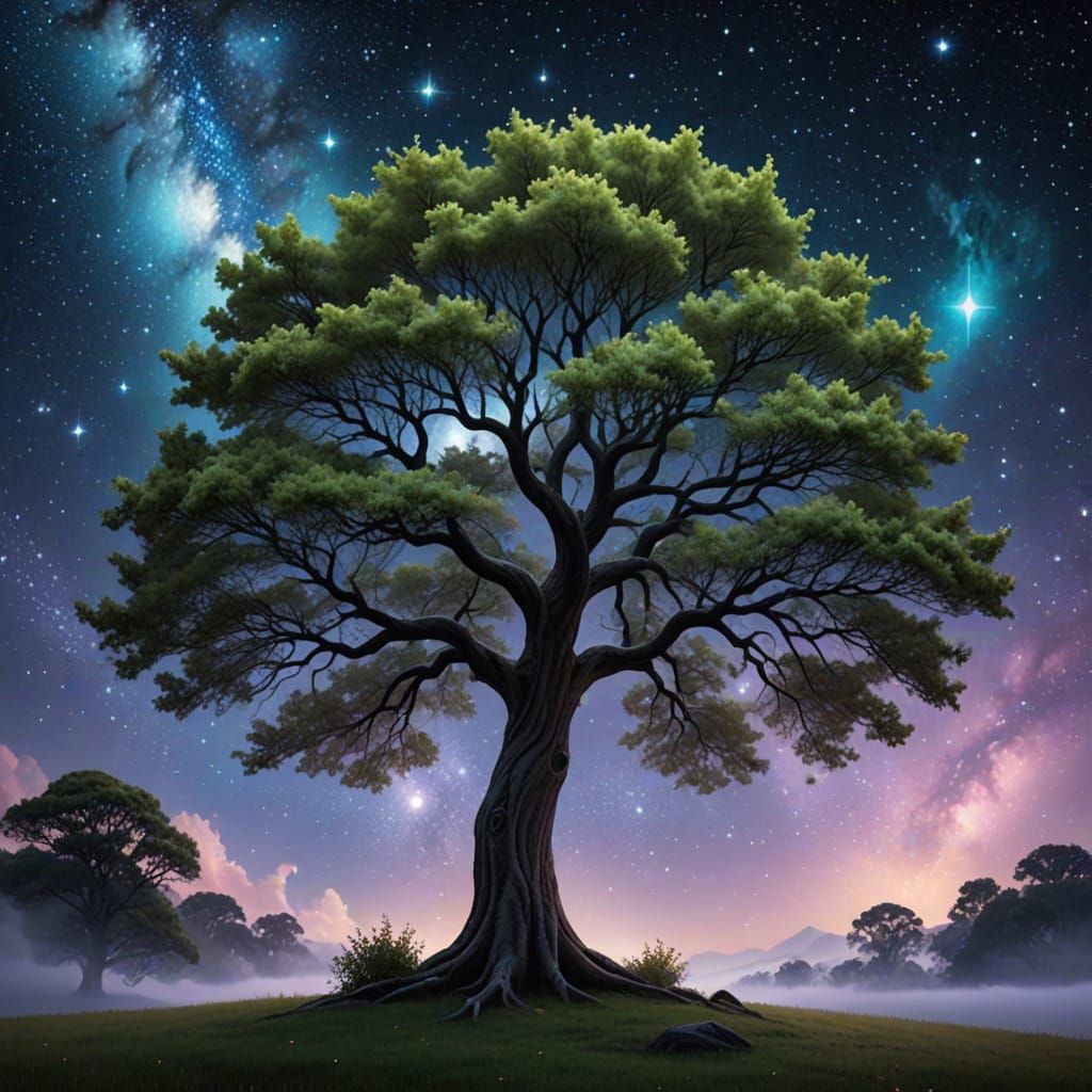 Celestial Tree Form in Ethereal, Iridescent Beauty