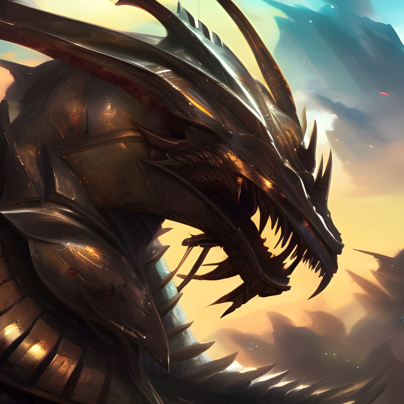 Armored Soul Dragon Landscape Portrait in CG Style