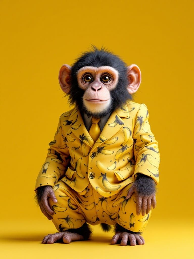 Monkey in Formal Attire with Tropical Pattern