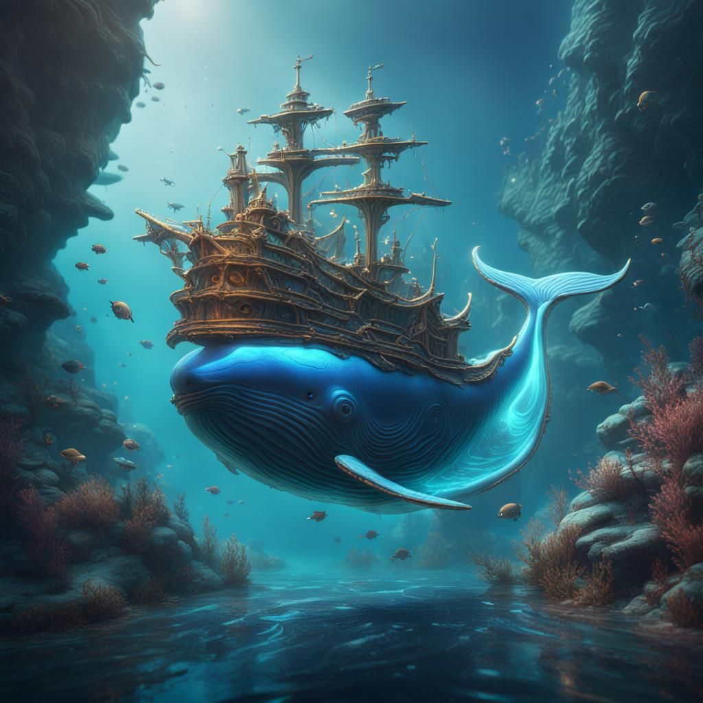 Glass Whale Under the Sea in Detailed Matte Painting