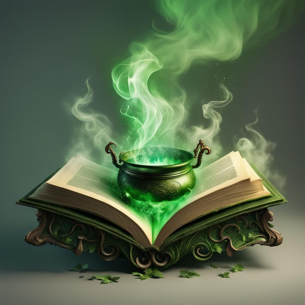 Magical Book Turns Into Boiling Green Cauldron