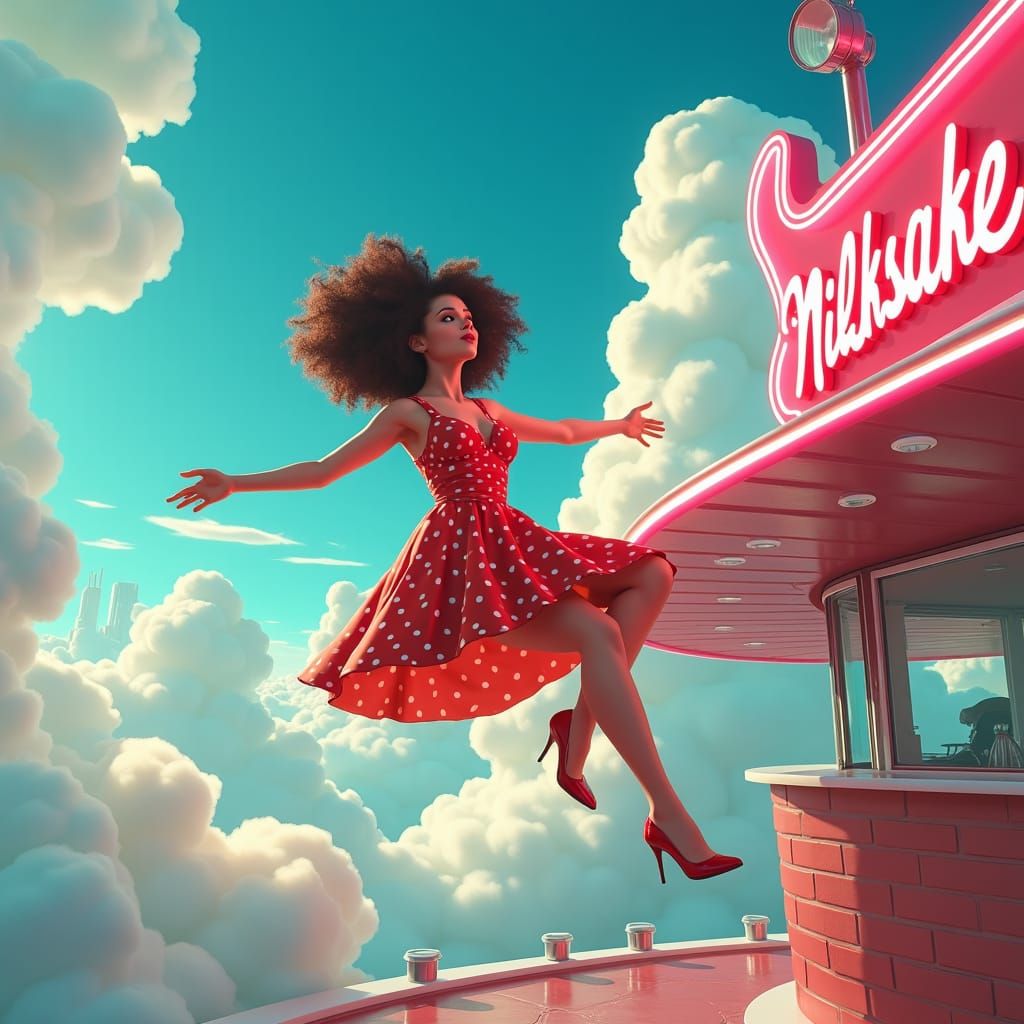 Retrofuturist Pinup Girl at Cloud Cafe