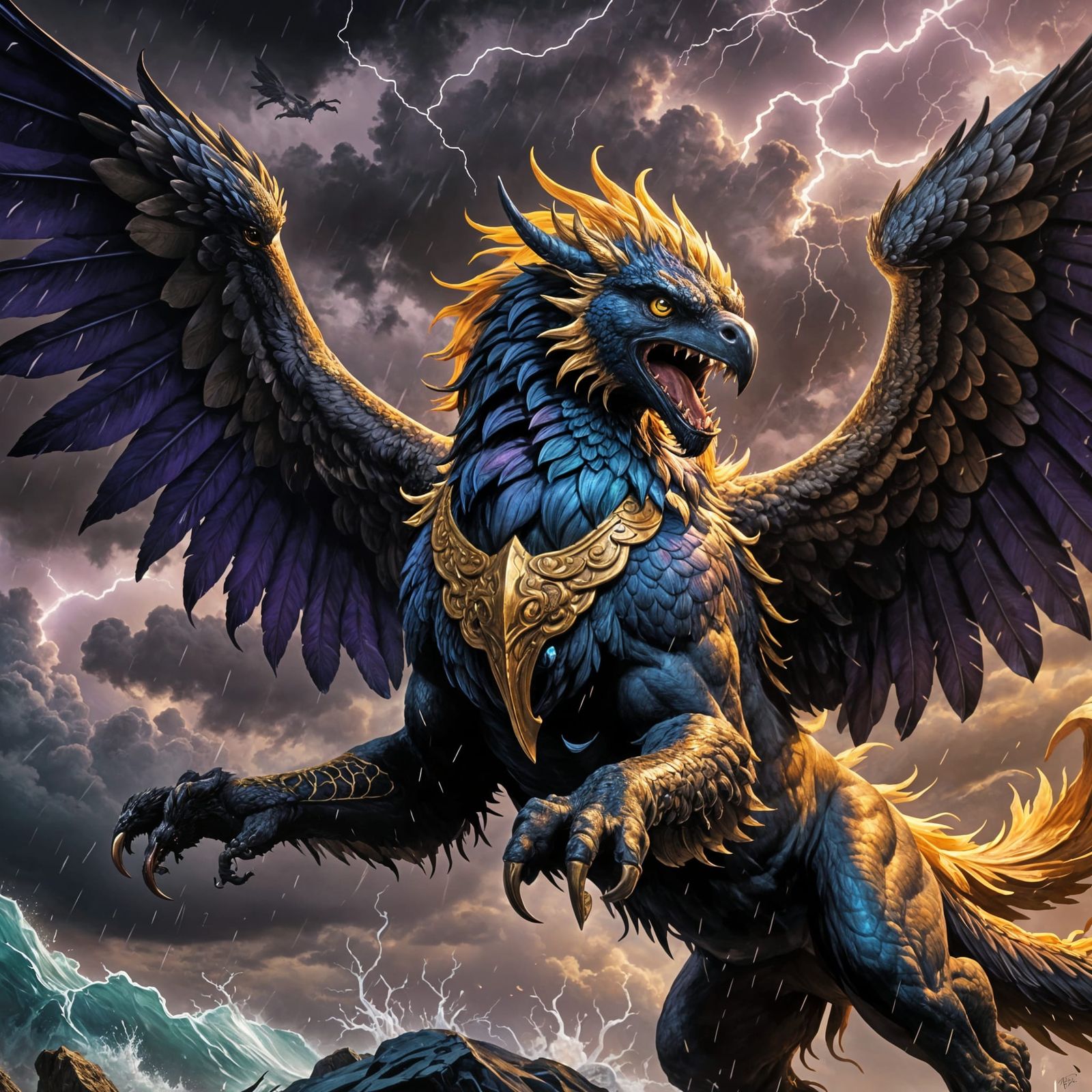 Griffin vs Wyvern in Stormy Sky: Splash Art