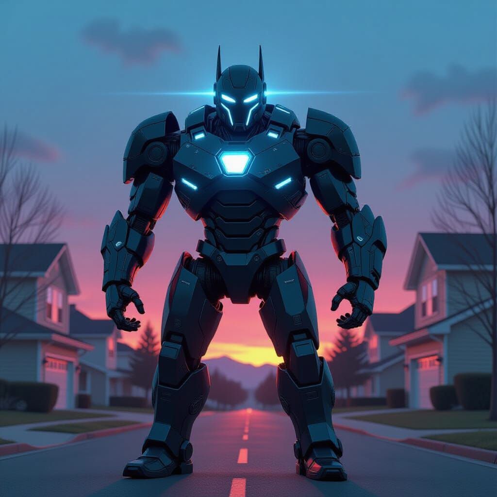 Menacing Windows Logo Conquers Suburbia in Cyberpunk Style