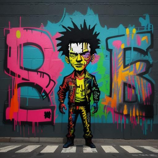 Defiant Figure in Urban Street Art Style