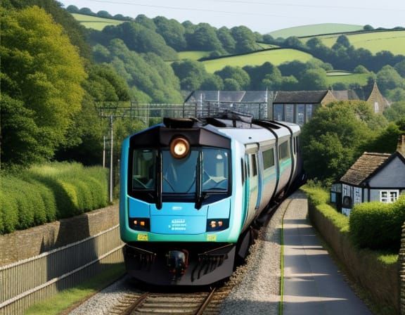 Detailed Electric Train in English Village