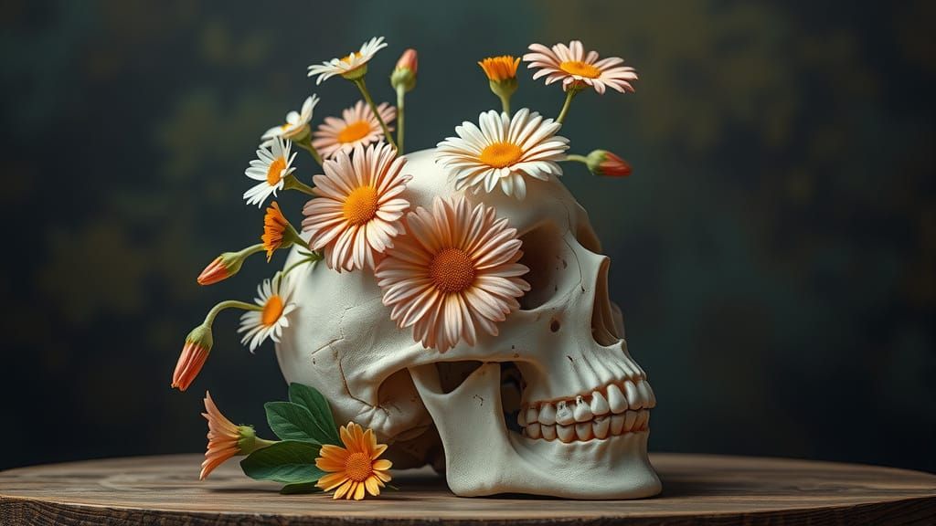 Flowers growing inside a Skull