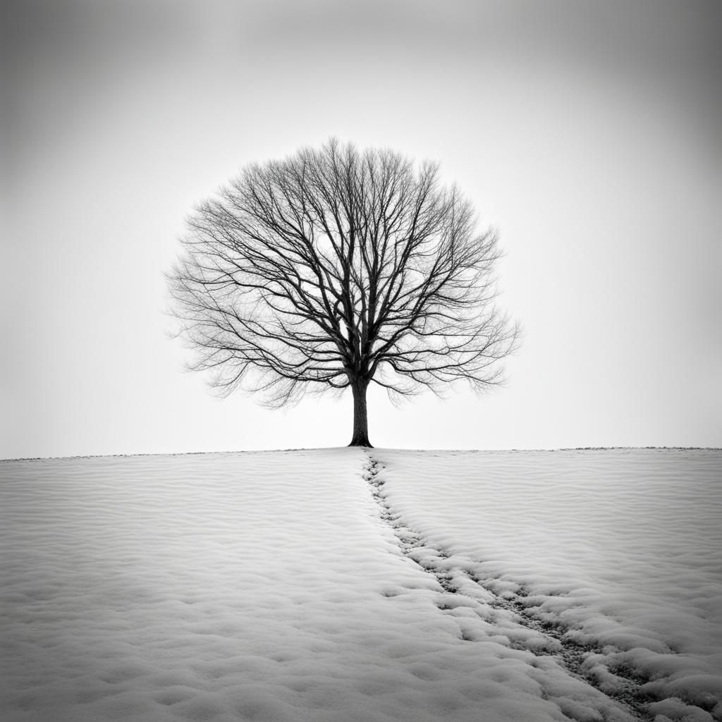 Monochrome Winter Tree with Green Leaf