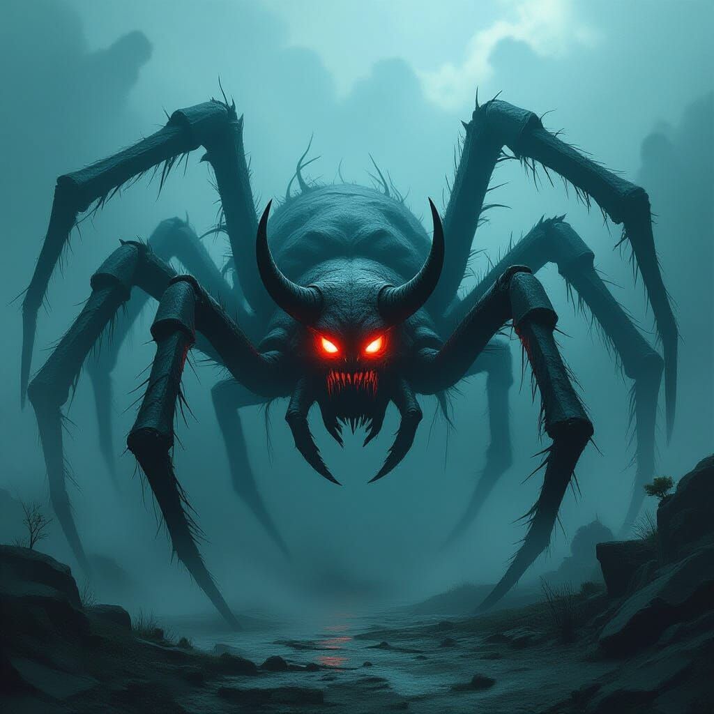 Demonic Ox-Headed Spider Yokai in Dark Fantasy Style