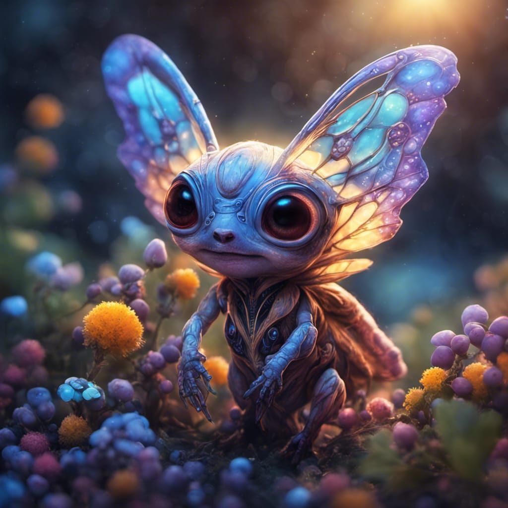 Cute Alien Moth Hybrids with Bioluminescent Details