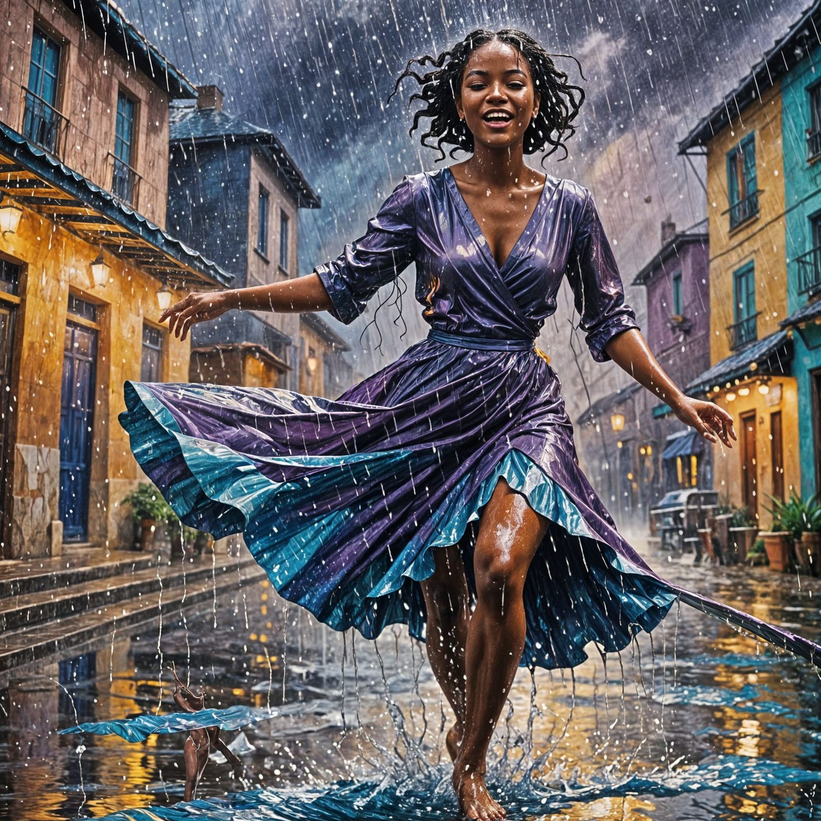 Ebony Woman Dancing in the Rain