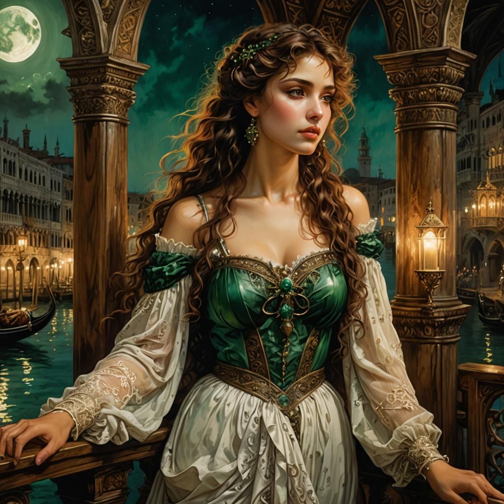 Venetian Dreamscape: A Romantic Portrait in Art Nouveau Styl...