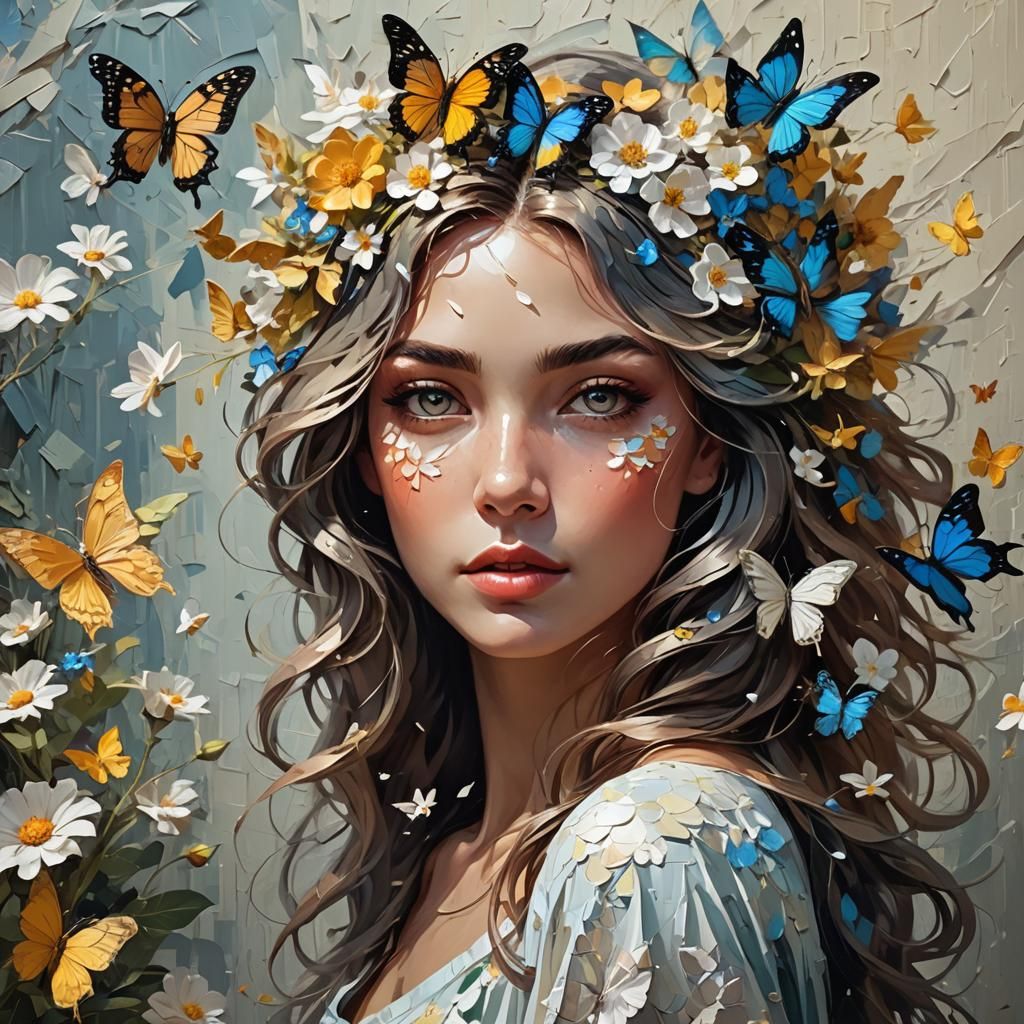 Fantasy Portrait of Woman with Butterfly, Digital Art