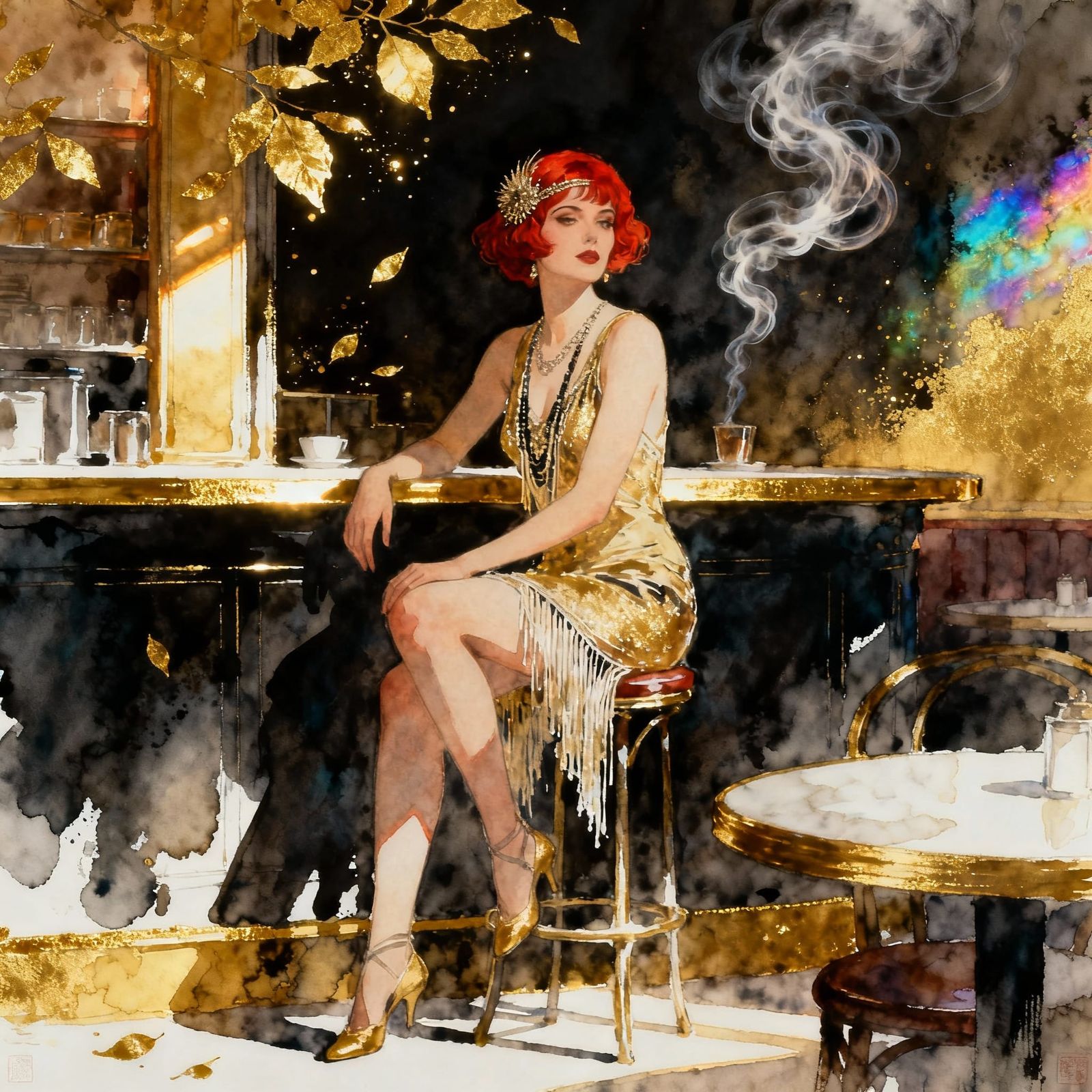 Golden Flapper in Cafe: Splash Art Style